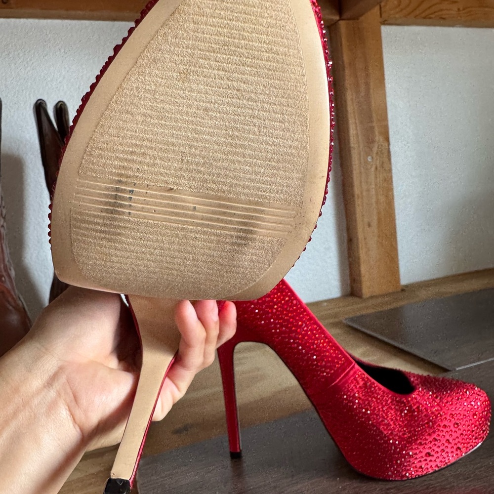 Aldo Red Rhinestone Women's Heels - Picture 3 of 4